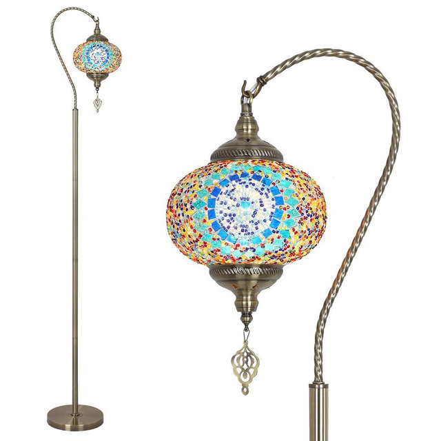 LAMSU Turkish Floor Lamp, Modern Moroccan Lamps for Living Room with Handmade Mosaic Glass Shade, Vintage Floor Lamp Tall Pole Lamp, Bronze Tiffany Standing Lamps for Bedroom Corner Light