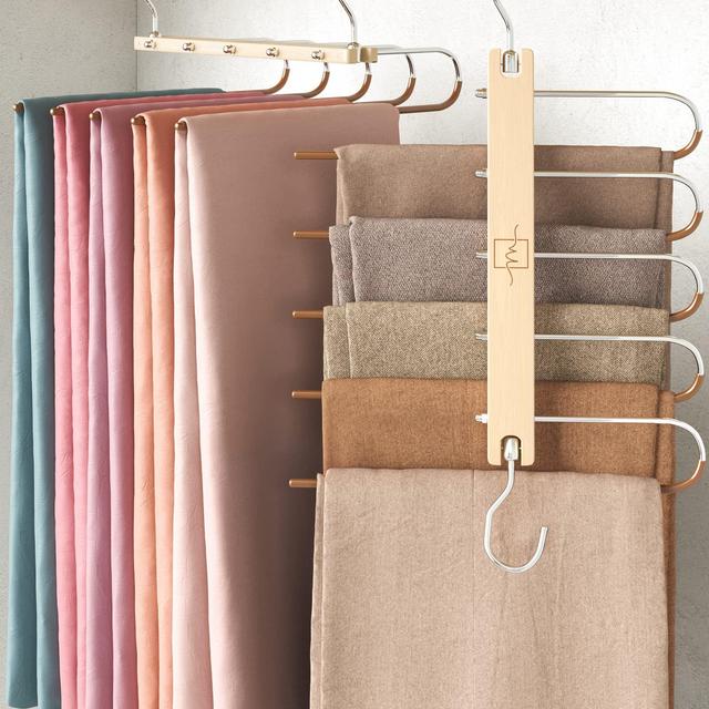 MORALVE Pants Hangers Space Saving - 2 Pack Wood Scarf Hangers for Closet Organizer - Jean Hangers Scarf Holder Closet Space Saving Hangers - Pants Rack Leggings Hanger Space Saver Closet Organization