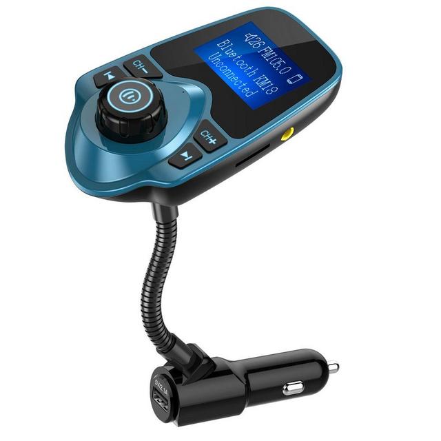 Nulaxy Bluetooth Car FM Transmitter Audio Adapter Receiver Wireless Handsfree Voltmeter Car Kit TF Card AUX 1.44 Display – KM18 Peacock Blue　