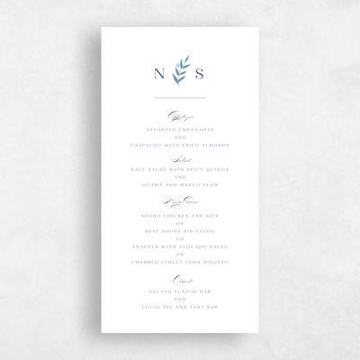 Dusty Cobalt, Blue Wedding Menu - Kitts
