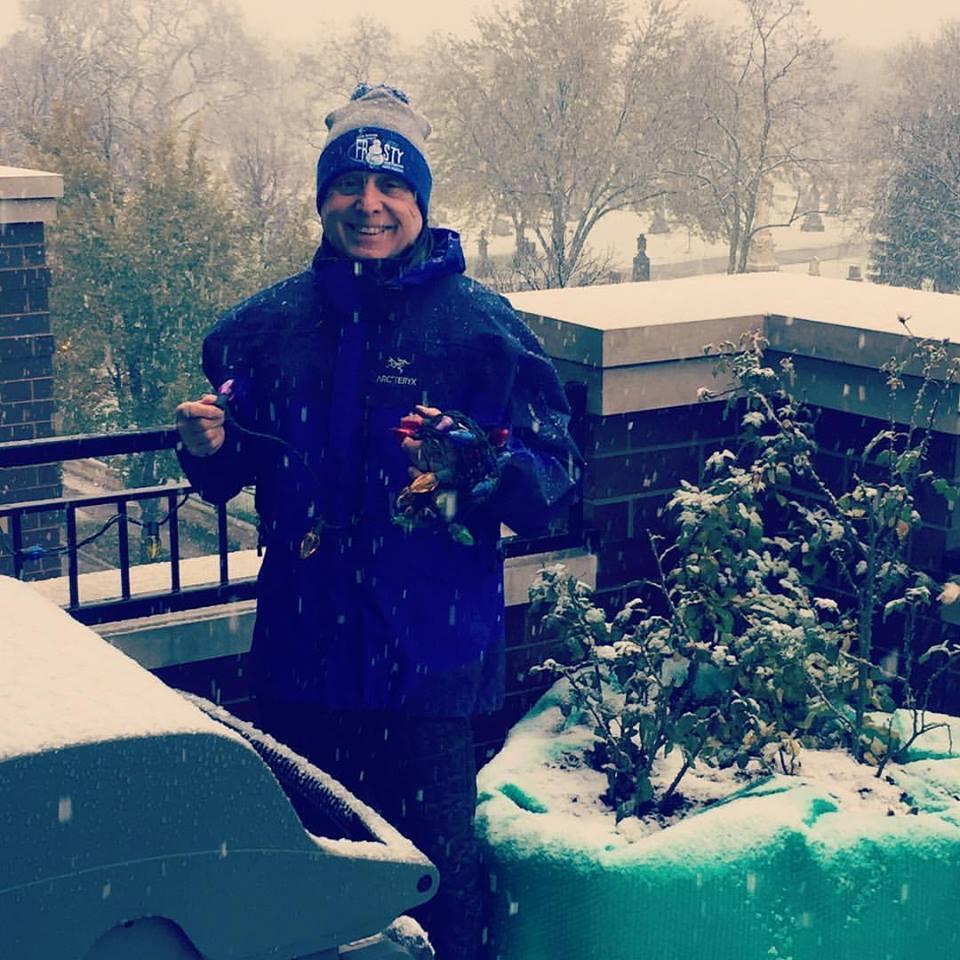 Lou was absolutely DETERMINED to hang those lights. Weather be damned!