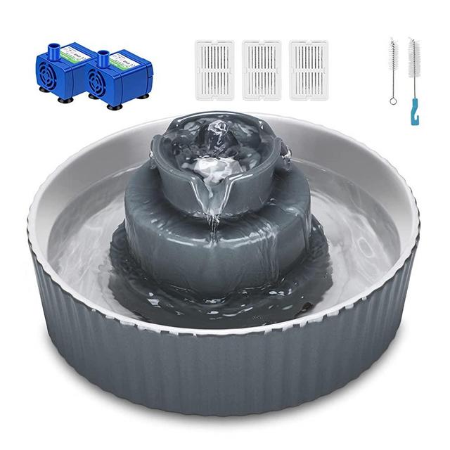 Cat Water Fountain Porcelain, Pet Water Fountain for Dog and Cat, 3 Carbon Filters and 2 Water Pumps