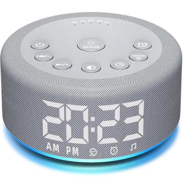 【3 in 1】 Sound Machine Alarm Clock Night Light White Noise Machine with 27 Sleeping Sounds for Baby Kids Adults 32 Level Volume Auto Off Timer Memory Function Digital Clock with 30 Wake Up Sounds