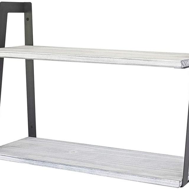 Peter's Goods 2-Tier Floating Wall Shelves - Bedroom, Kitchen, Living Room, Bathroom Storage - Farmhouse Bookshelf, Industrial Wall-Mount Shelving - Rustic White, Cedar Wood, Charcoal Coat Steel Frame