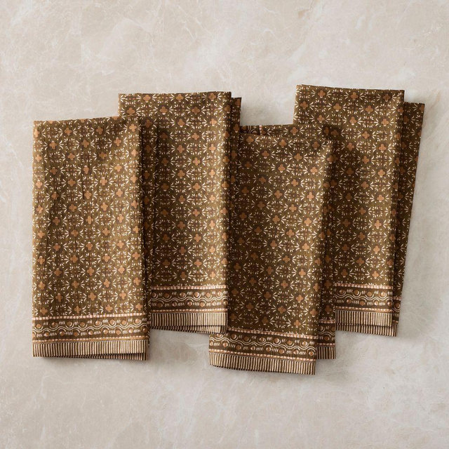 Jude Block Print Napkins, Brown, Set of 4
