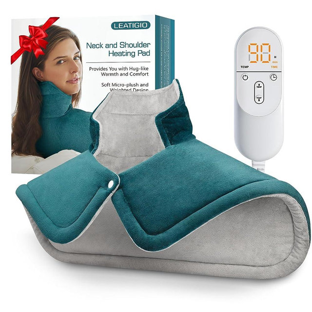 Heating Pad for Neck and Shoulder Pain Relief, Gifts for Women Mom Men Dad Birthday Christmas, 2lb Electric Weighted Heating Pads 6 Heat Setting 2H Auto-Off Home Office 17x23inch Blue