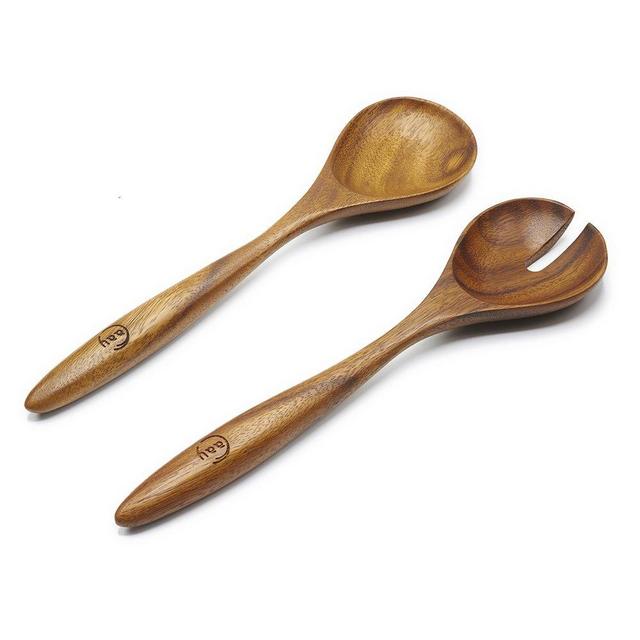 Salad Serving Utensils, Acacia Wood, Salad Spoon and Salad Fork, 13 inches in Length, Salad Servers by FAAY