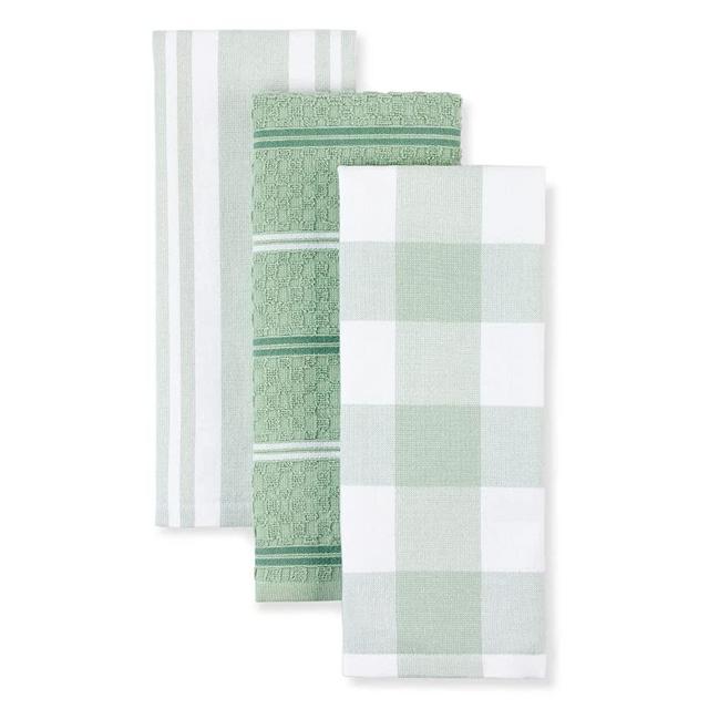 KitchenAid Stripe Gingham Dual Purpose Kitchen Towel 3-Pack Set, 16"x28", Matcha 3 Count