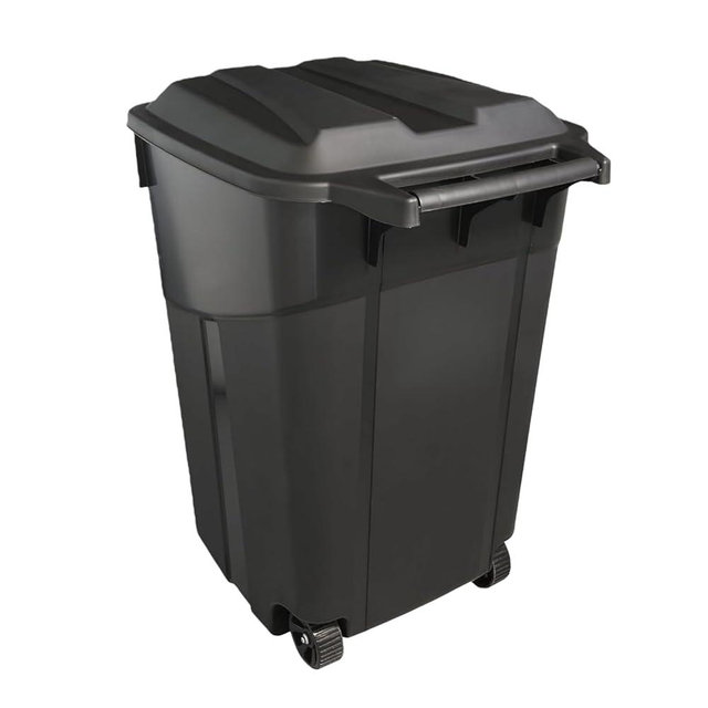 45-Gallon Black Wheeled Heavy-Duty Plastic Garbage Can – with Attached Lid for Outdoor & Indoor Use (45-Gallon)
