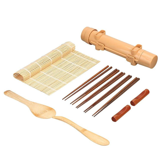 Upoomart Sushi Making Kit,1 Bamboo Sushi Mat,1 Rice Bazooka, 5 Pairs of Chopsticks, 2 chopsticks holder,1 Paddle, 1 Spreader, ideal gift for Sushi making Beginner