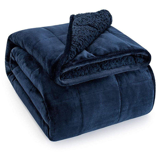 Wemore Sherpa Fleece Weighted Blanket for Adult, 15 lbs Dual Sided Cozy Fluffy Heavy Blanket, Ultra Fuzzy Throw Blanket with Soft Plush Flannel Top, 48 x 72 inches, Navy Blue on Both Sides