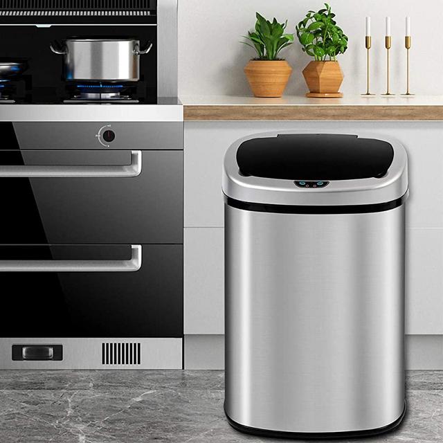 13 Gallon Kitchen Trash Can Garbage Can Waste Bin with Lid Automatic Touchless Stainless Steel Durable Trash Can for Home Office Living Room Bedroom, 50 Liter