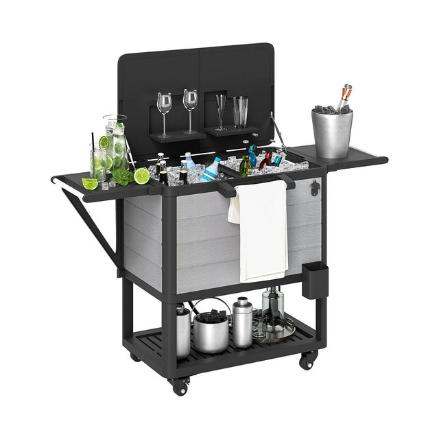 Outsunny Patio Cooler Cart 104 Quart Rolling Ice Chest with Shelves,