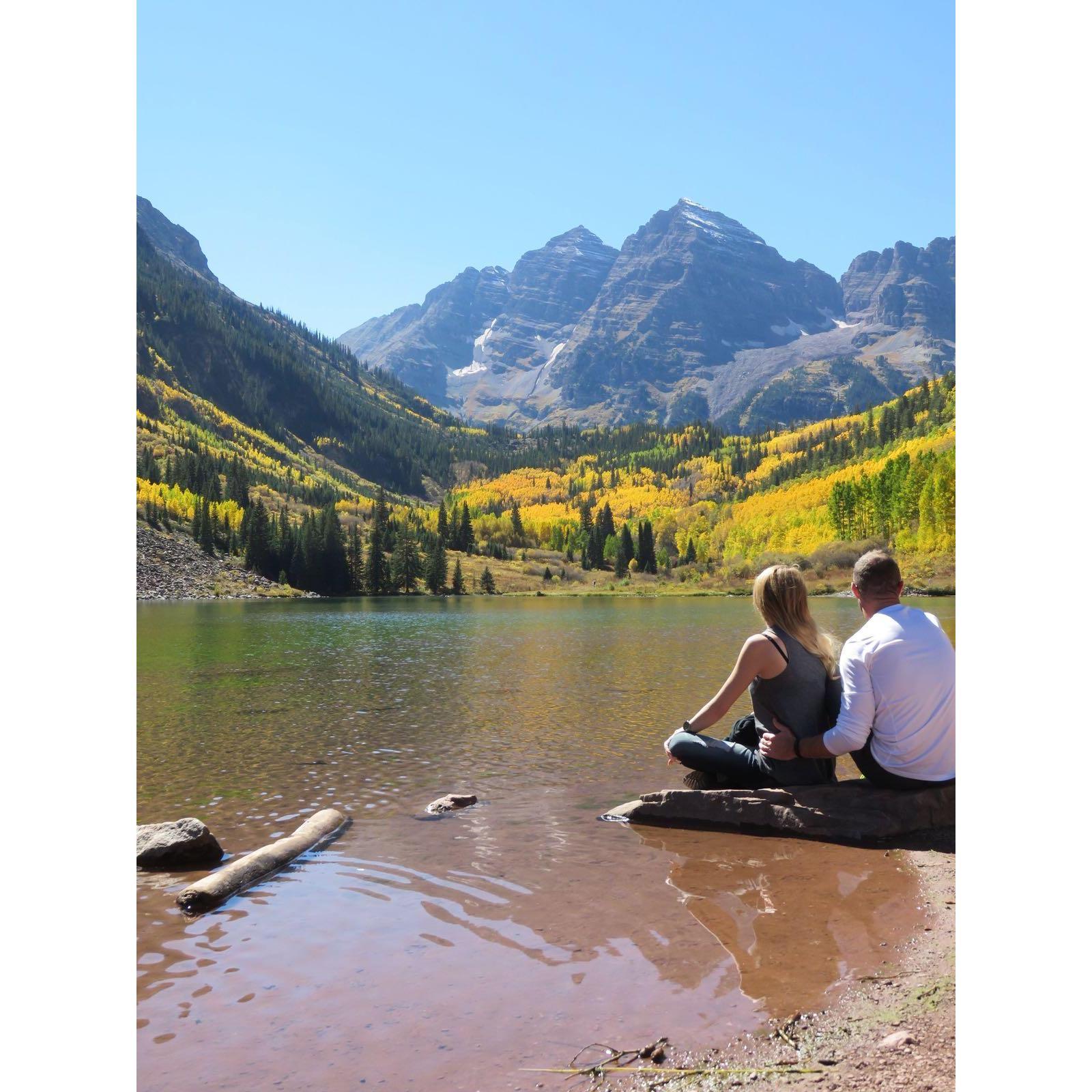 Kendall's first trip to Colorado. We were taking in the view at Maroon Bells when a random stranger took this photo of us...
