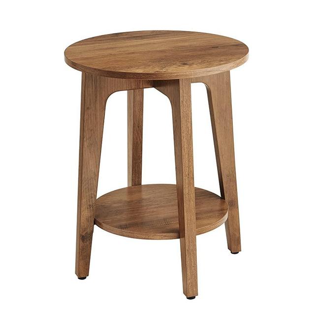 VASAGLE Round End Table with Lower Shelf, Nightstand for Small Spaces, Modern Farmhouse Style, Rustic Walnut