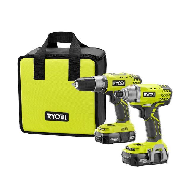 7-Tool 1.3 Ah Batteries RYOBI P1909 18-Volt ONE+ Cordless Lithium-Ion Combo Kit with 2 Charger and Bag