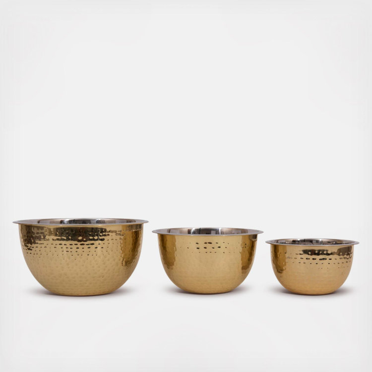 Colleta Home Hammered Stainless Steel Salad Bowl Set With Serving Utensils - 12" Bowl