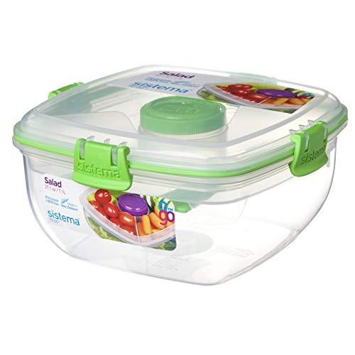 Sistema To Go Collection Salad to Go Food Storage Container, 37 Ounce/ 4.6 Cup, Clear with Assorted Color Accents