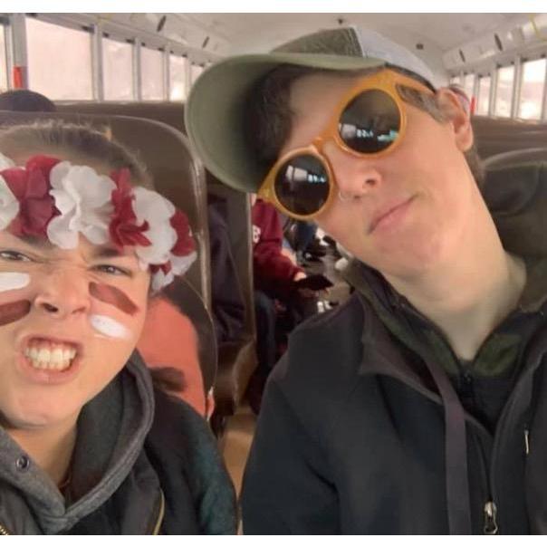 The Scream Squad bus going to a boys basketball game with our kids at school, right before the world shut down, December 2019