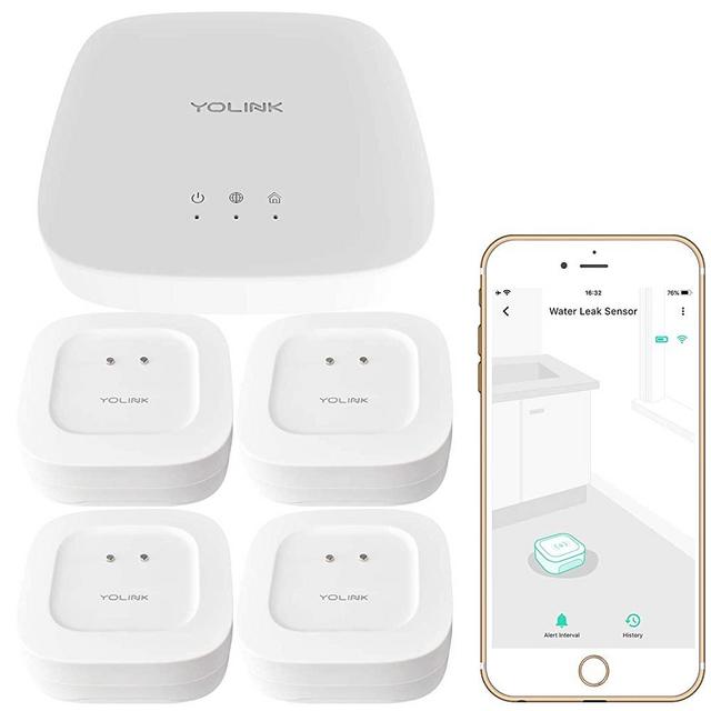 YoLink Smart Home Starter Kit: Amazon's Choice Water Sensor 4-Pack & Hub Kit - Our Best-Selling Original Water Leak Sensor (Qty. 4) and Hub Kit. Sensor Compatible with Alexa and IFTTT