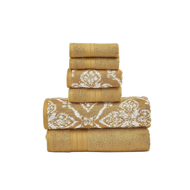 Modern Threads Amaris 6-Piece Reversible Yarn Dyed Jacquard Towel Set - Bath Towels, Hand Towels, & Washcloths - Super Absorbent & Quick Dry - 100% Combed Cotton, Gold