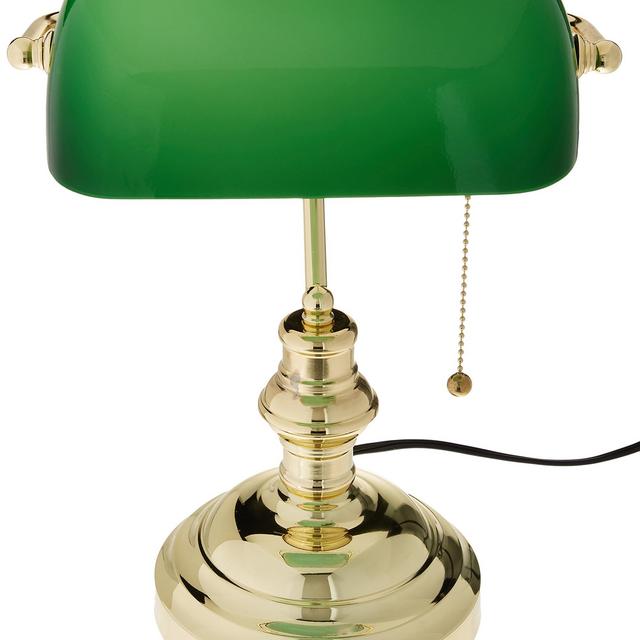 Lite Source LS-224PB Banker's Lamp, Polished Brass with Green Glass Shade