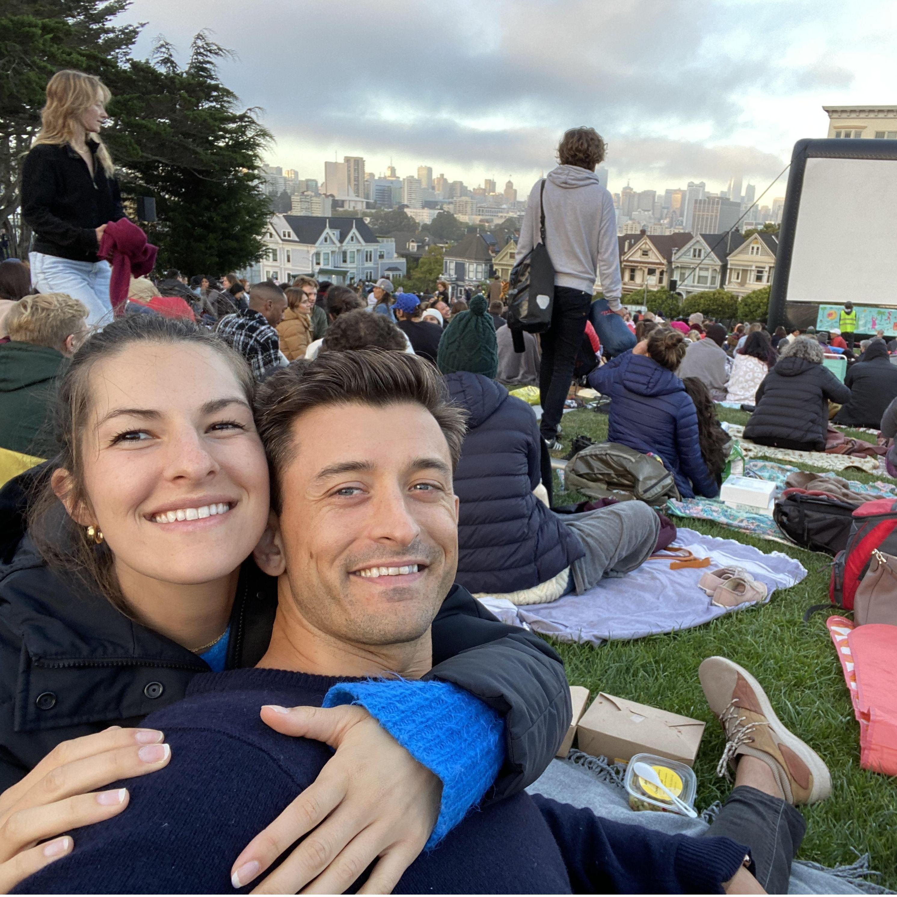 Outdoor movie date night at Alamo Square park <3