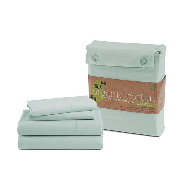100% Organic Cotton Cloud Blue Full-Sheets Set, 4-Piece Pure Organic Cotton Long Staple Percale Weave Ultra Soft Best Bedding Sheets for Bed, Breathable, GOTS Certified, Fits Mattress Upto 15" Deep