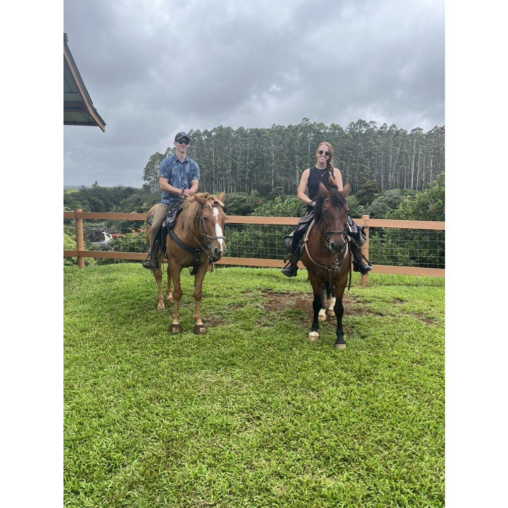 Riding horseback to a waterfall just hours before Zach proposed!