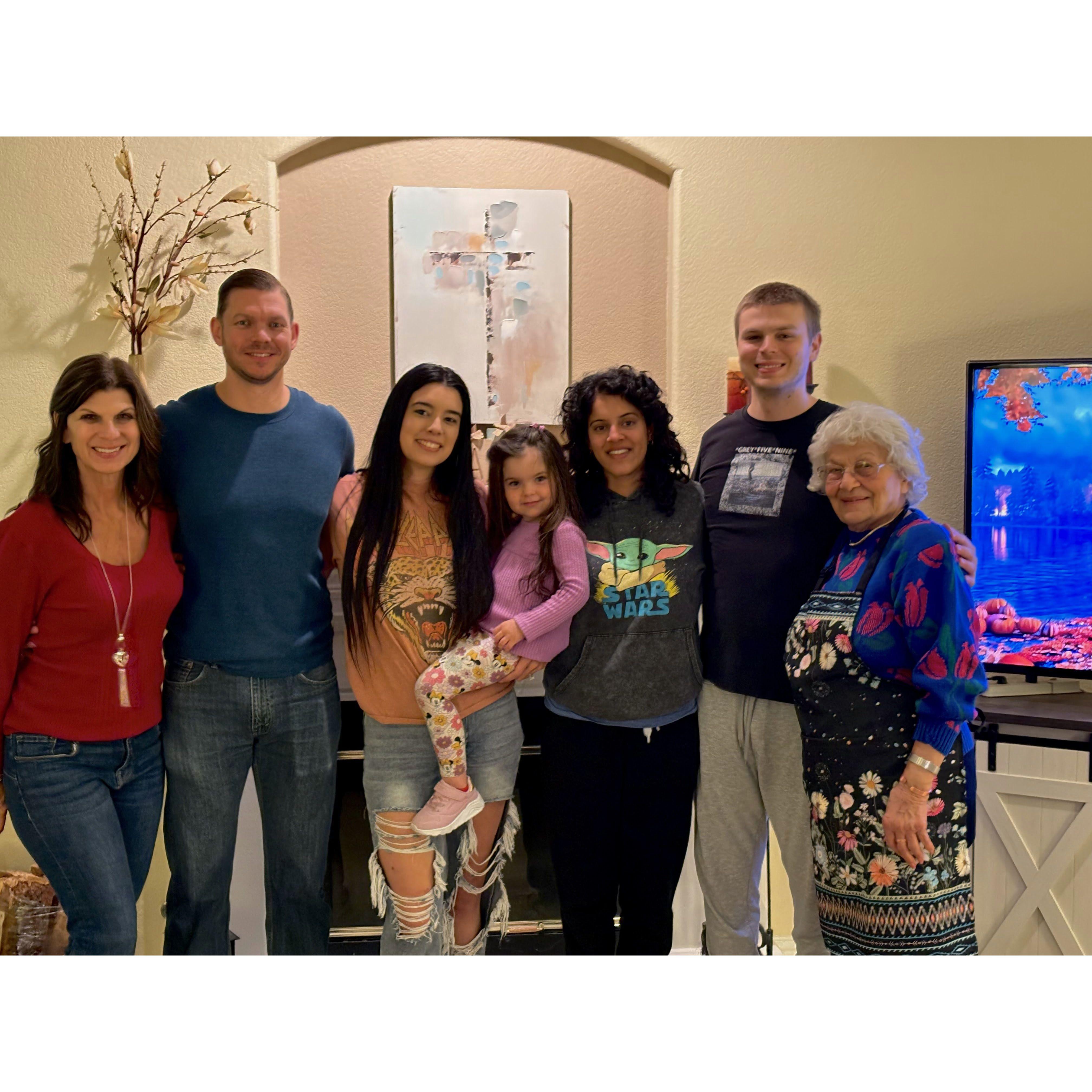 With Chris's mom and grandma (on ends), Chris's cousin Matt with his wife Kristen and daughter
