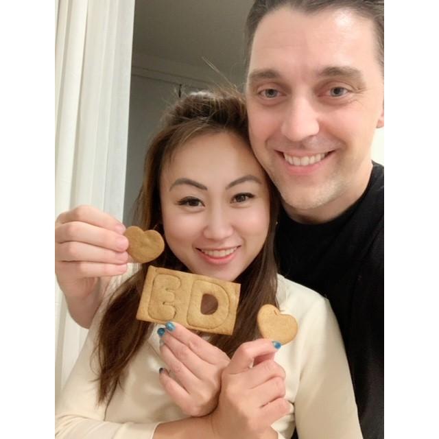 Our first attempt to bake Swedish cookies (Pepparkakor). Heart - Erik - Debbie - Heart -