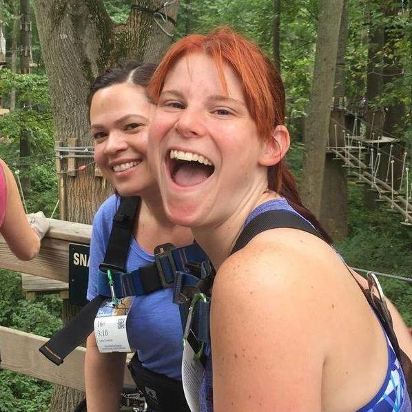 Jackie and Matron of Honor Laura before attempting a zip lining course