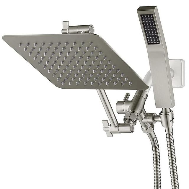 G-Promise All Metal Dual Square Shower Head Combo | 8" Rain Shower Head | Handheld Shower Wand with 71" Extra Long Flexible Hose | Smooth 3-Way Diverter | Adjustable Extension Arm - A Bathroom Upgrade