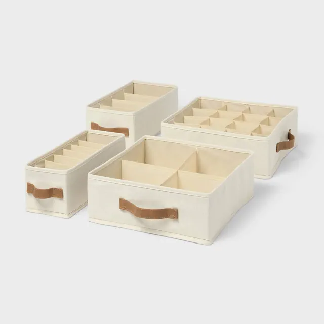 4pk 2 Medium/2 Small Clothing Storage Bins with Dividers - Brightroom™
