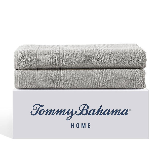 Tommy Bahama- Bath Towels, Absorbent & Fade Resistant Cotton Towel Set, Fashionable Bathroom Decor (Island Retreat Grey, 2 Piece)