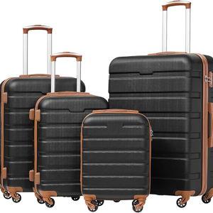 Coolife Luggage 4 Piece Set Suitcase Apricot Black
