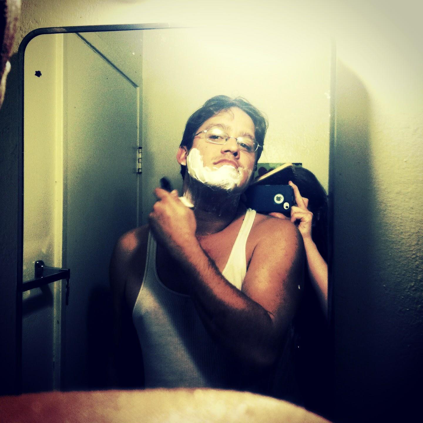 Still had an iPhone, watching Daemeon shave.