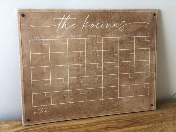Large Acrylic Dry Erase Calendar | Acrylic and Wood Mounted Command Center Calendar | SCC-203
