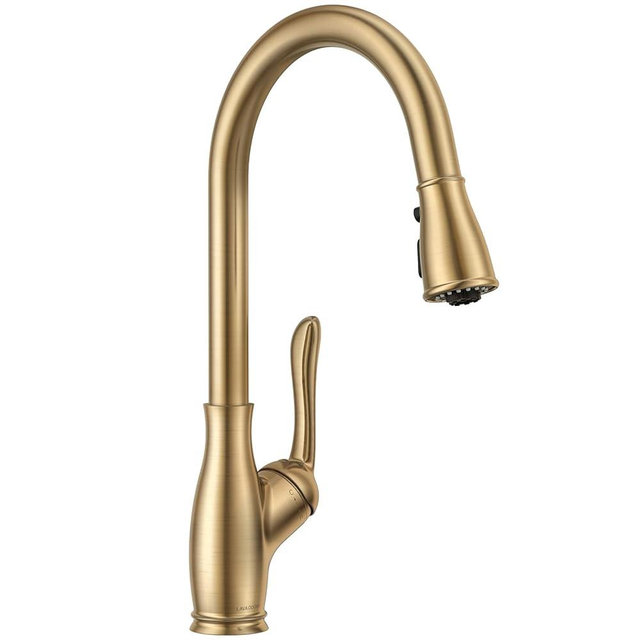 Lava Odoro Champagne Gold Kitchen Faucet with Pull Down Sprayer, Bronze Gold Kitchen Sink Faucet with Magnetic Docking Spray 3-Function, Brass Faucet for Kitchen Sink 1 Hole and 3 Hole, KF271-CB