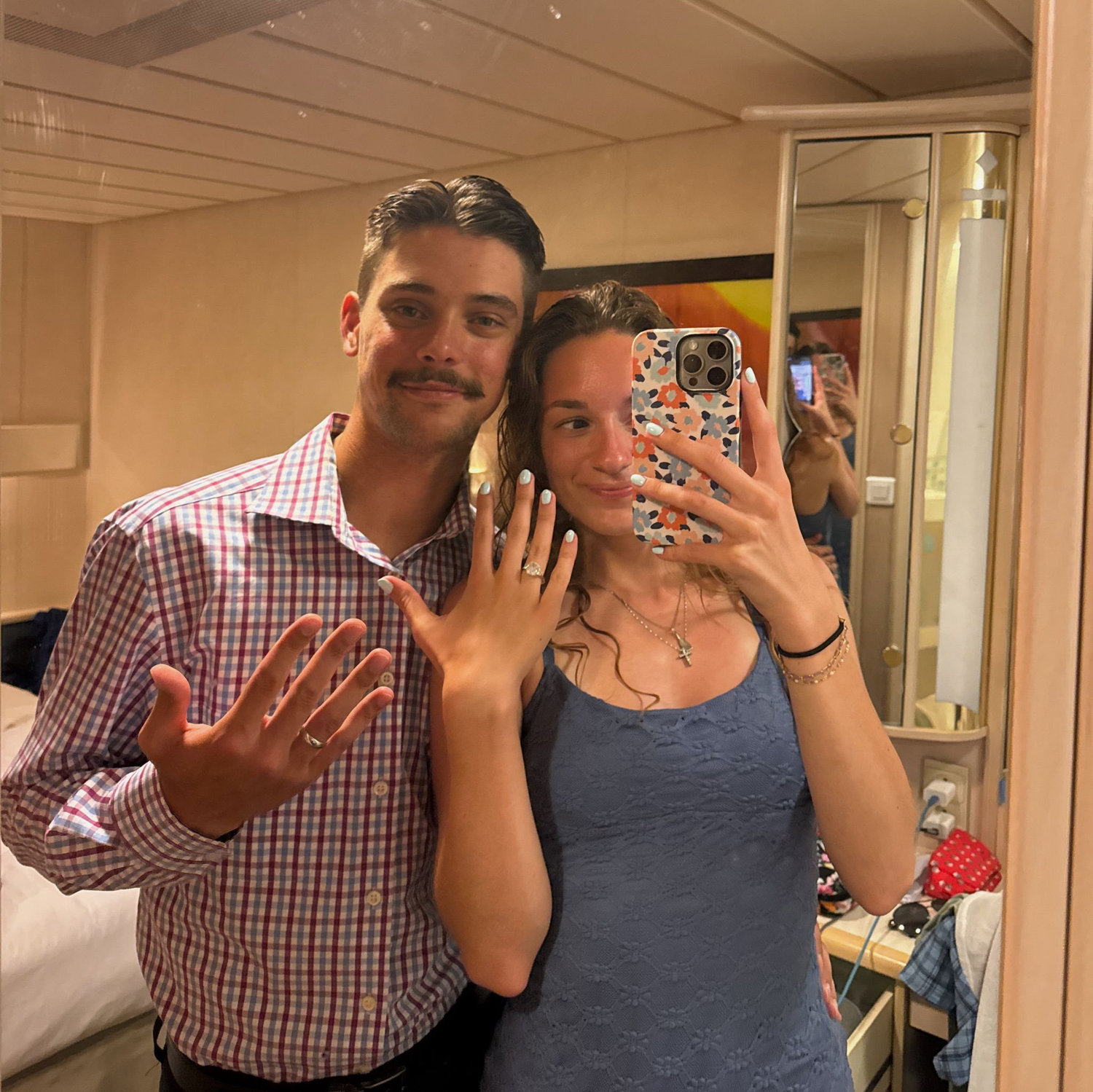 Our first dinner wearing our engagement rings!