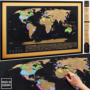 Scratch Off Map of the World XL Poster with US States and All Country Flags - Deluxe Extra Large 35 x 23½” Premium Quality Travel Tracker Print | Made in Europe by Travelization