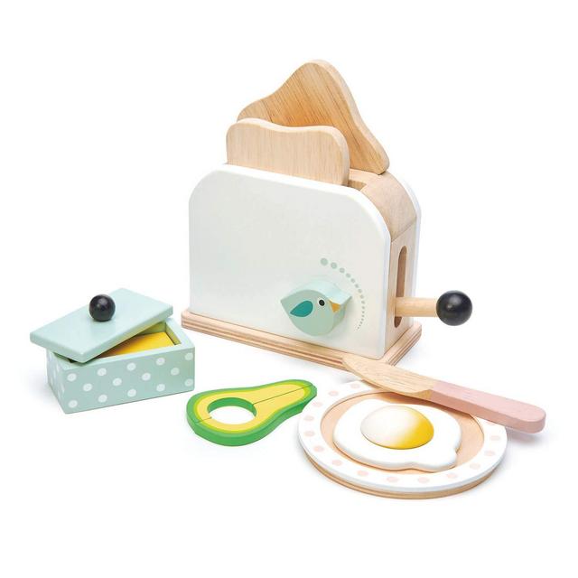Tender Leaf Toys Mini Chef Breakfast Toaster Set – Classic Wooden Pop Up Toy for Pretend Cooking – Develops Social, Creative Imaginative Skills – Learning Role Play – Ages 3+ Years