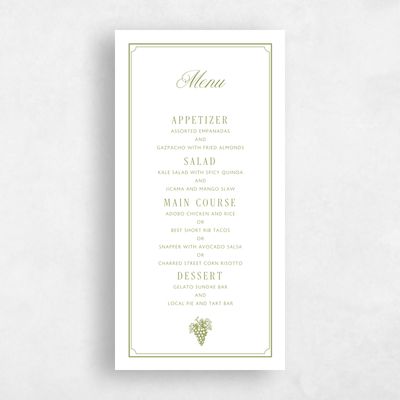 Green Destination Wedding Menu - Passage