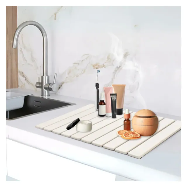 LunaLulinlk Large Stone Dish Drying Mat for Kitchen Counter 24"x16" Dish Drying Stone Diatomaceous Collapsible, Quick Drying Pad