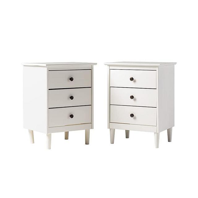 Walker Edison Myron Modern 2-Piece Solid Wood 3-Drawer Nightstand Set, White