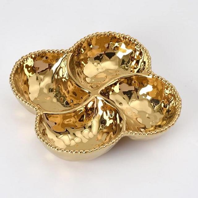 Pampa Bay Titanium-Plated Porcelain 4 Section Bowl, 9 x 9 Inch, Gold Tone, Oven, Freezer, Dishwasher Safe