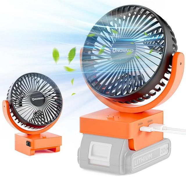 Rechargeable Jobsite Fan For Black & Decker/Porter Cable 20V Max Battery(Only Fan,No Battry), Portable Cordless Fan With 3 Speeds Control，USB +Type C,Brushless Motor for 18V Battery