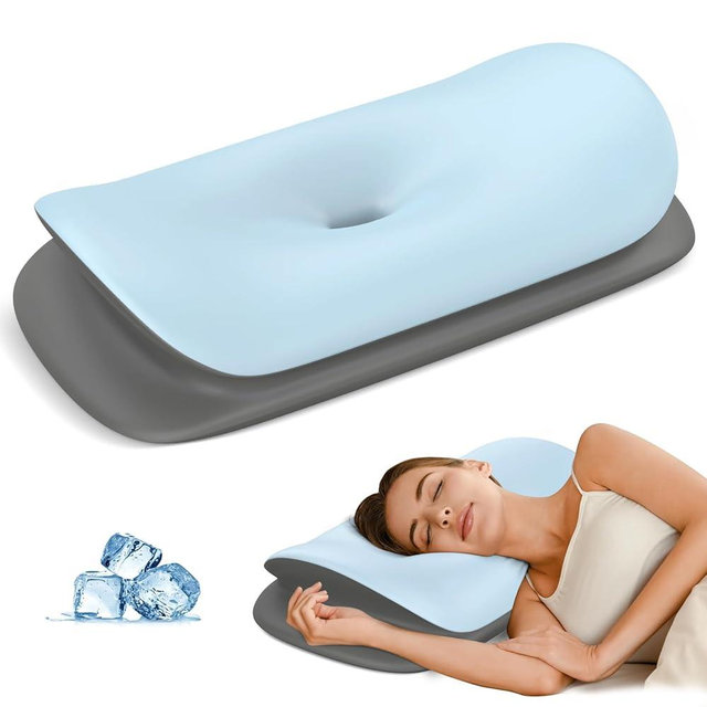 Cervical Neck Pillow for Pain Relief - Pillow for Neck Support Sleeping for Side, Back & Stomach Sleepers, Ergonomic Memory Foam Contour Pillows with Breathable Cover (Blue&Grey)