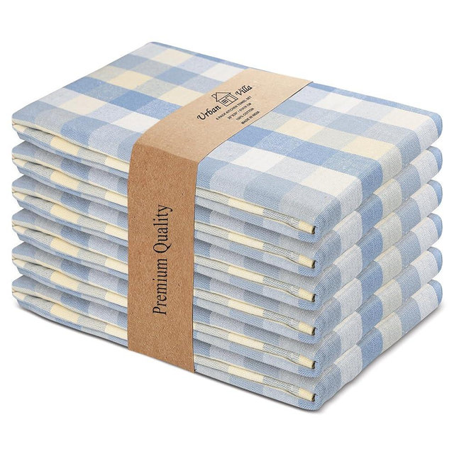 Urban Villa Kitchen Towels Set of 6 Blue Sand Buffalo Checks Kitchen Towels 20X30 Inches 100% Cotton Highly Absorbent Kitchen Towels Premium Quality Ultra Soft Mitered Corners KitchenTowels