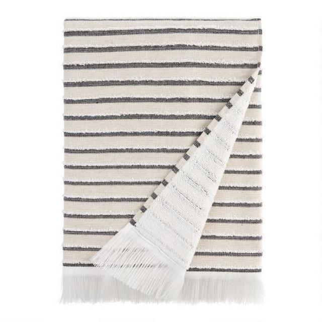 Black, Taupe and Ivory Woven Stripe Taza Bath Towel